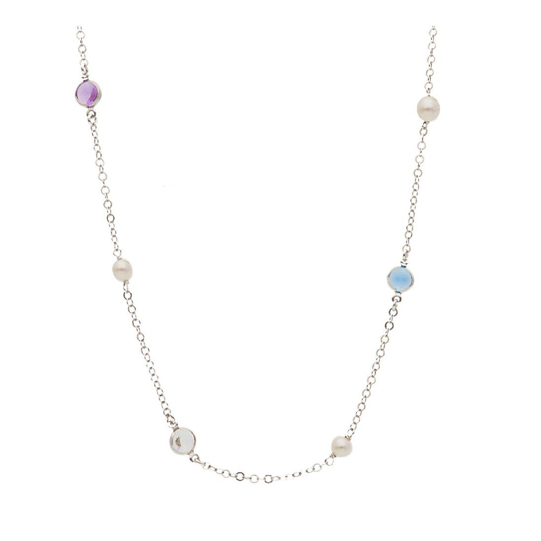 Girocollo in argento 925/ooo perla e cristallo artificiale multicolor