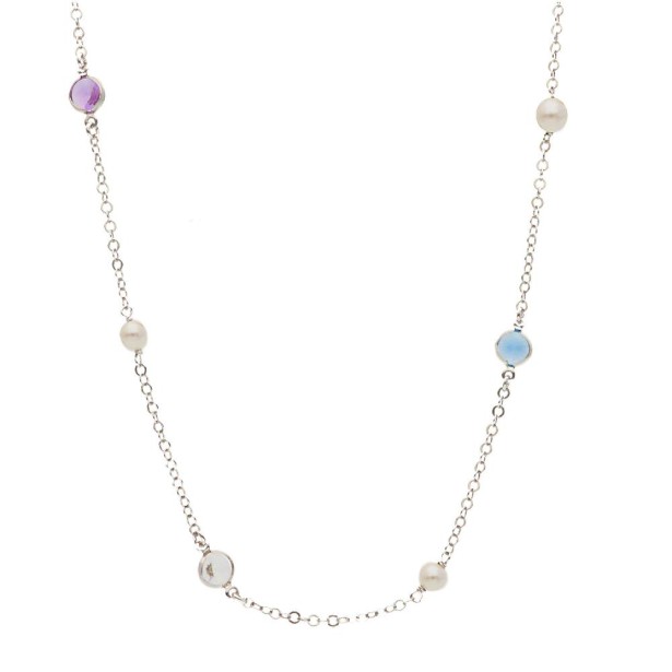 Girocollo in argento 925/ooo perla e cristallo artificiale multicolor