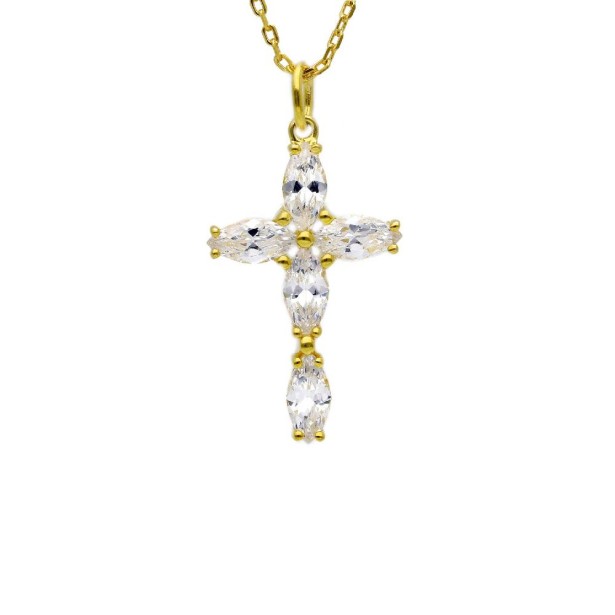 Girocollo in argento dorato 925/ooo e zirconia cubica con croce