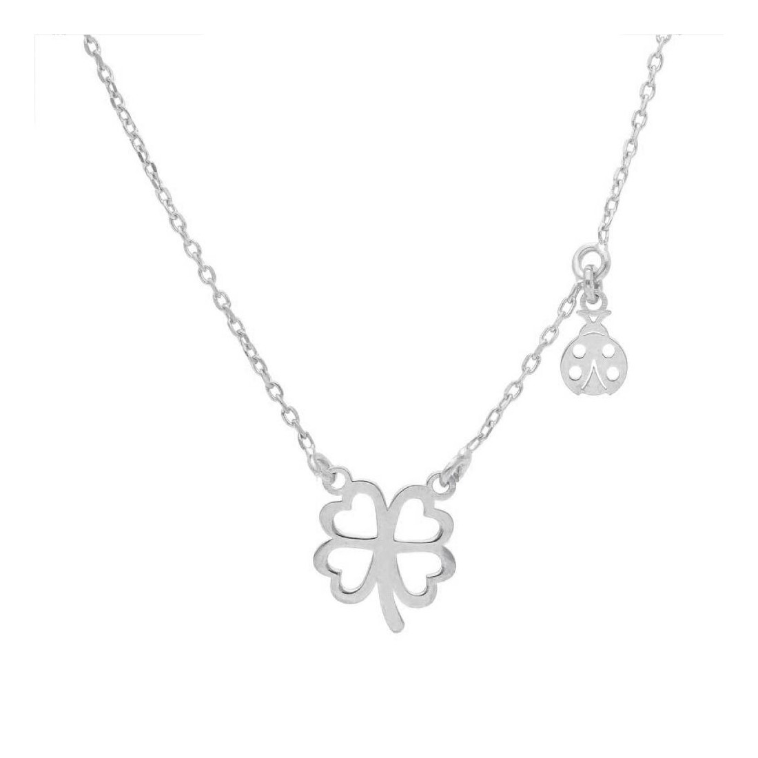 Girocollo in argento 925/ooo con quadrifoglio e coccinella