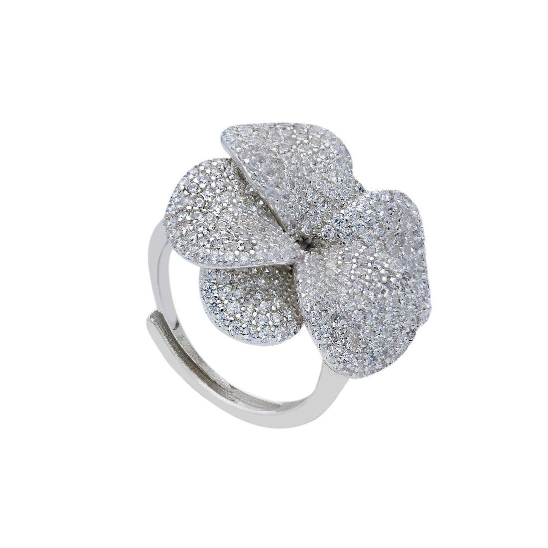 Anello in argento 925/ooo e zirconia cubica con fiore