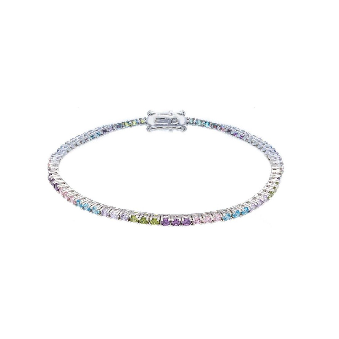 Bracciale tennis in argento 925/ooo e cristallo artificale multicolor