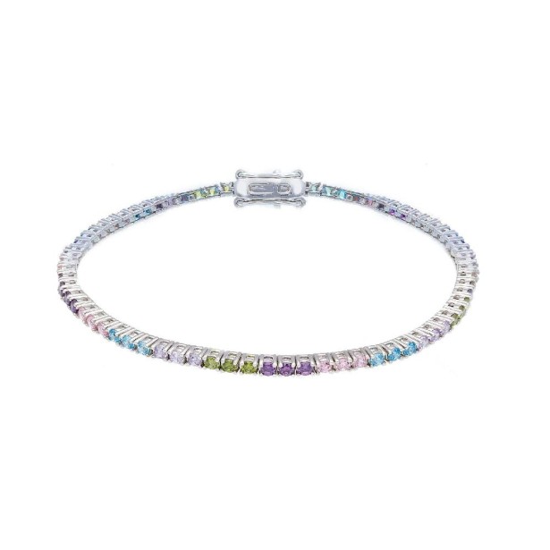 Bracciale tennis in argento 925/ooo e cristallo artificale multicolor