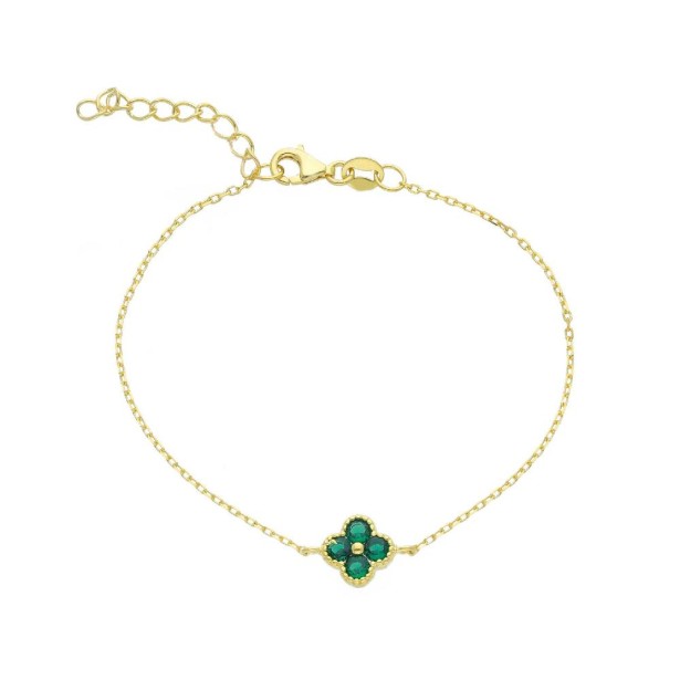 Bracciale in argento dorato 925/ooo e cristallo artificiale verde con fiore