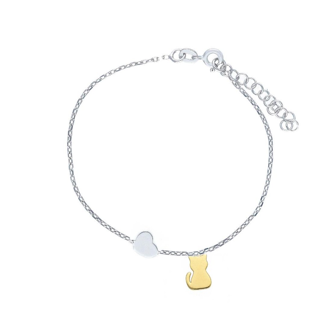 Bracciale in argento bicolore 925/ooo con gatto ecuore
