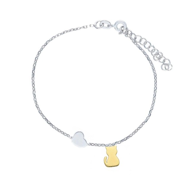 Bracciale in argento bicolore 925/ooo con gatto ecuore