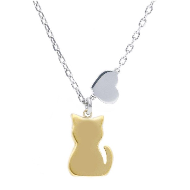 Girocollo in argento bicolore 925/ooo con gatto e cuore