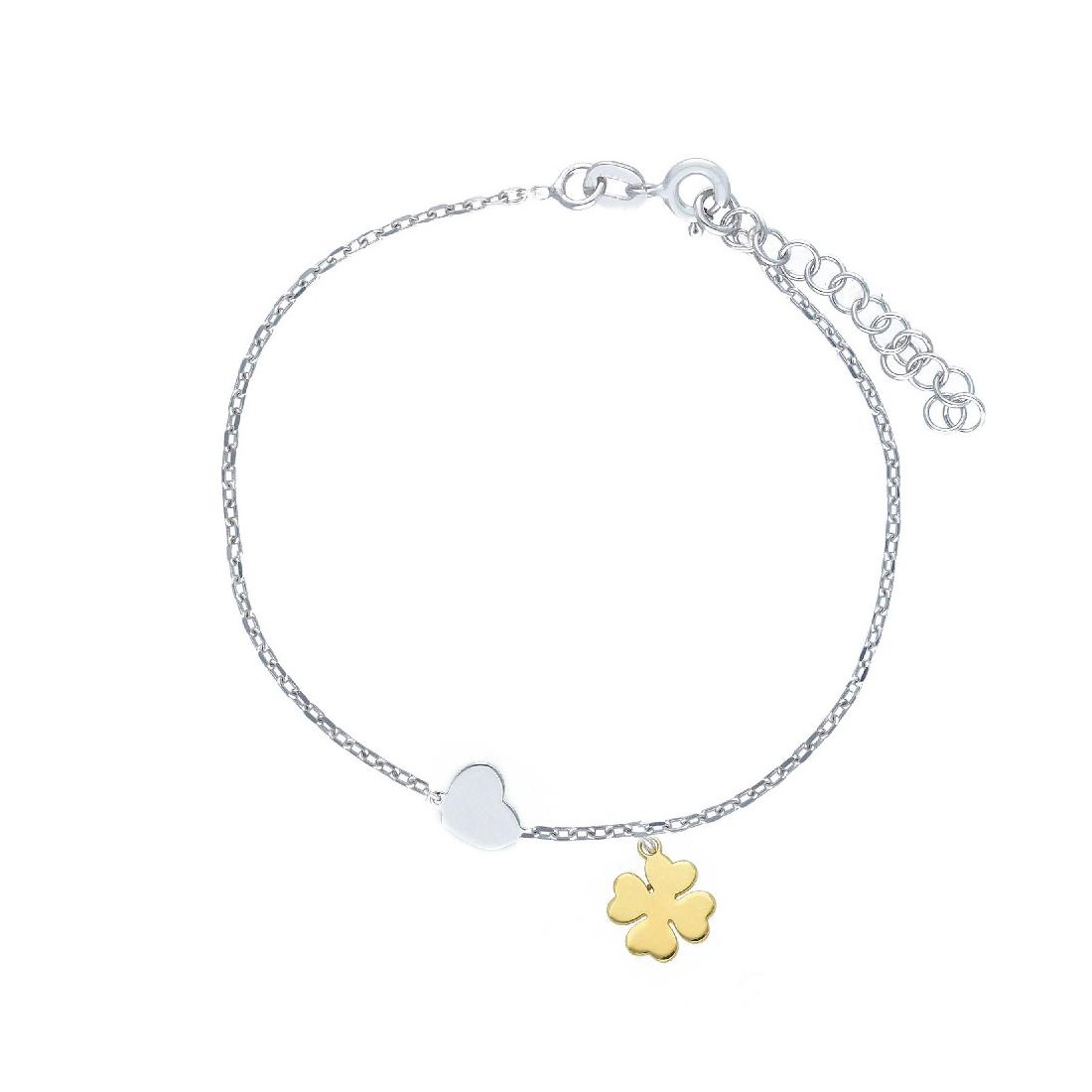 Bracciale in argento bicolore 925/ooo con quadrifoglio e cuore