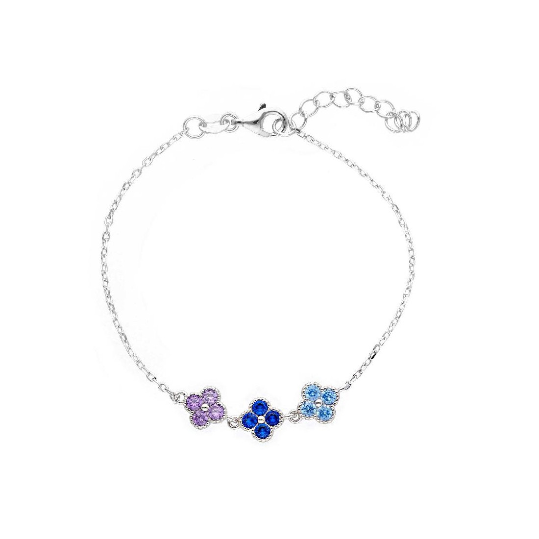 Bracciale in argento 925/ooo e cristallo artificiale multicolor con fiore