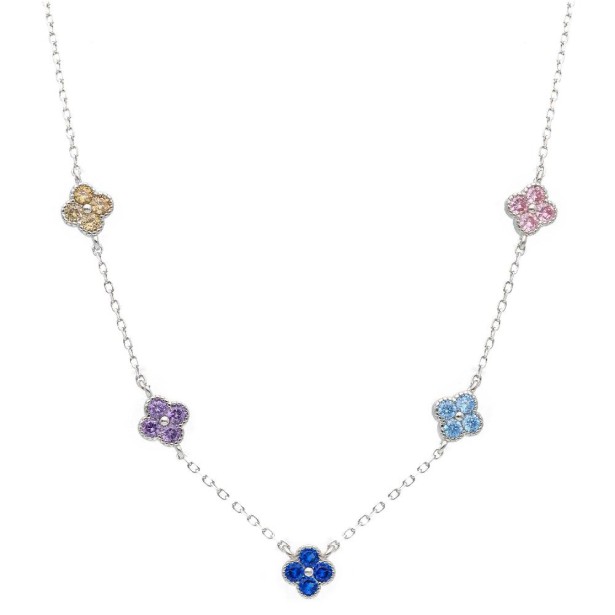 Girocollo in argento 925/ooo e cristallo artificiale multicolor con fiore