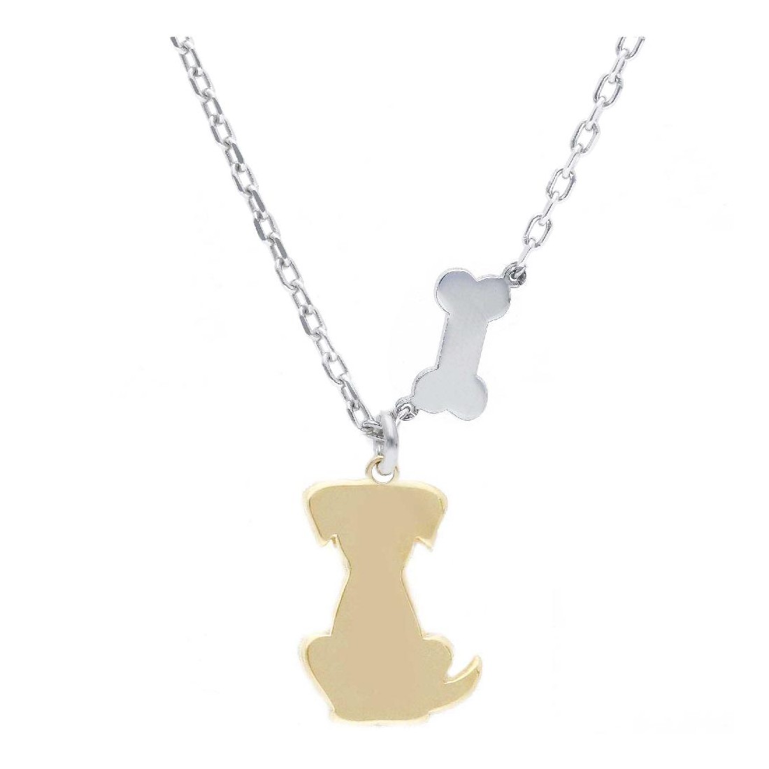 Girocollo in argento bicolore 925/ooo con cane e osso