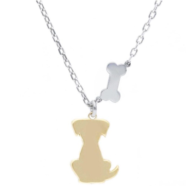 Girocollo in argento bicolore 925/ooo con cane e osso