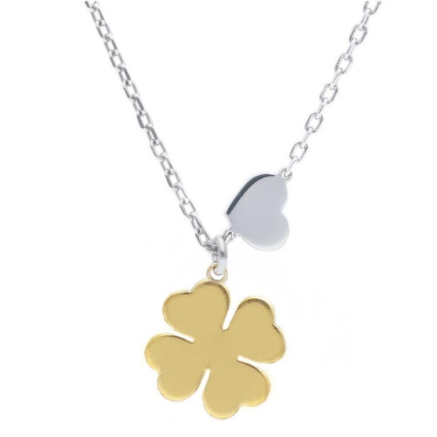 Girocollo in argento bicolore 925/ooo con quadrifoglio e cuore