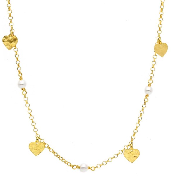 Girocollo in argento dorato 925/ooo zirconia cubica e perla con cuore