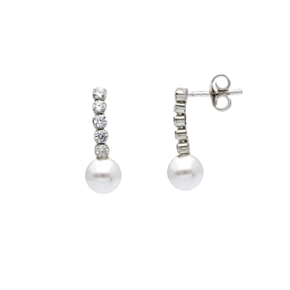 Orecchini pendendi in argento 925/ooo zirconia cubica e perla