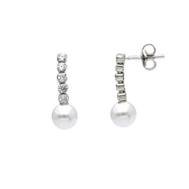 Orecchini pendendi in argento 925/ooo zirconia cubica e perla