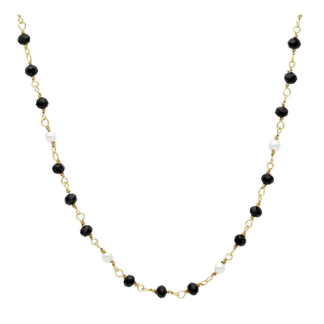 Girocollo in argento dorato 925/ooo perla e cristallo artificiale nero