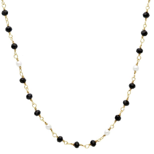 Girocollo in argento dorato 925/ooo perla e cristallo artificiale nero