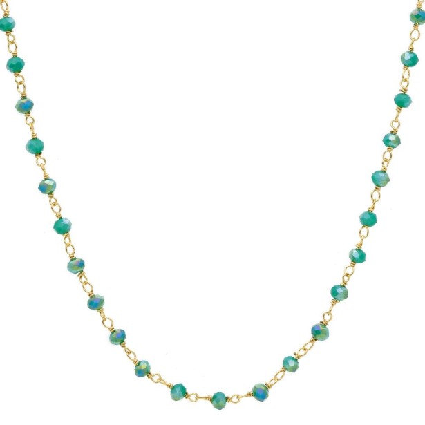 Girocollo in argento dorato 925/ooo e cristallo artificiale verde