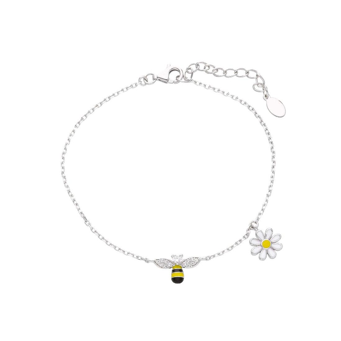 Bracciale in argento 925/ooo e smalto con ape e margherita