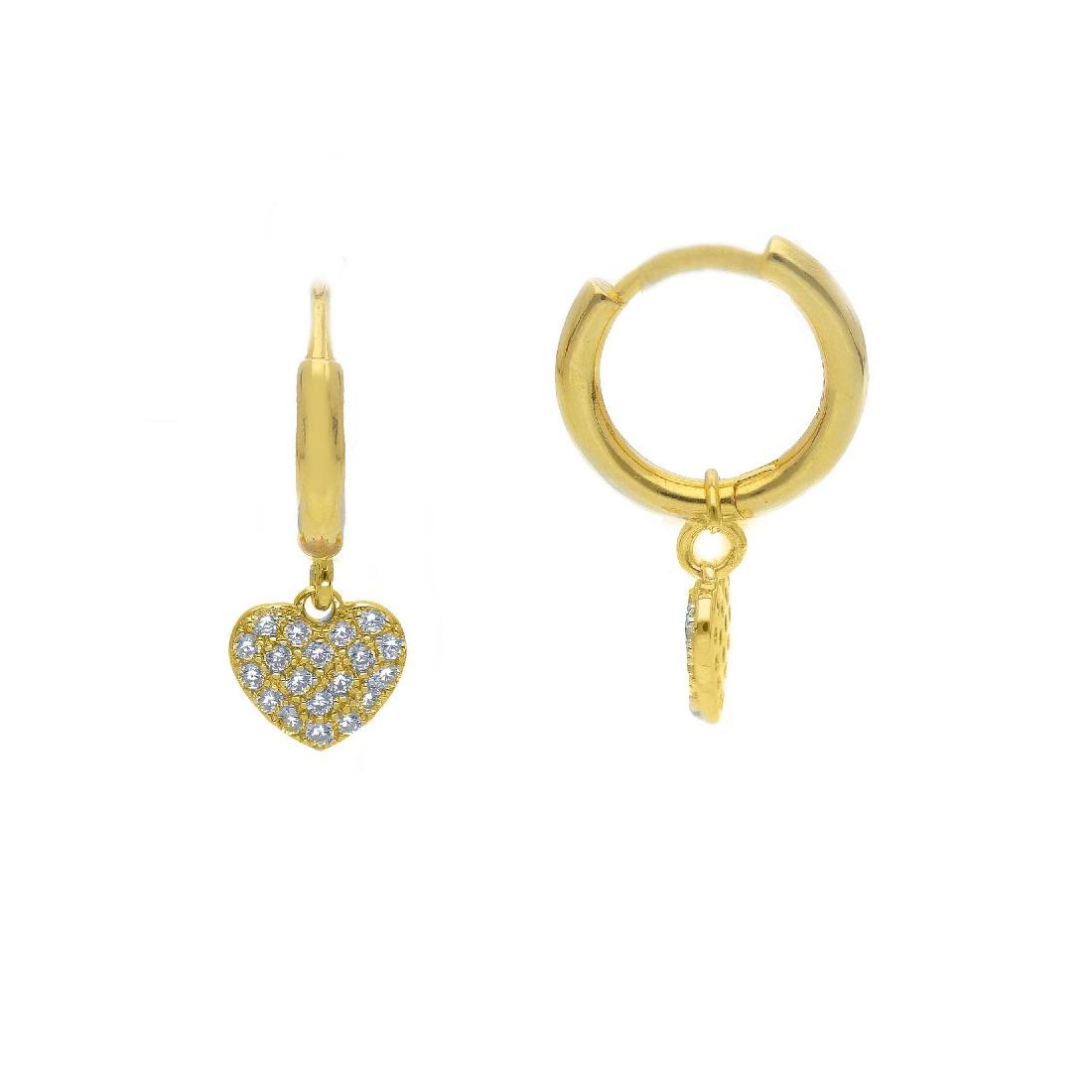 Orecchini pendenti in argento dorato 925/ooo e zirconia cubica con cuore