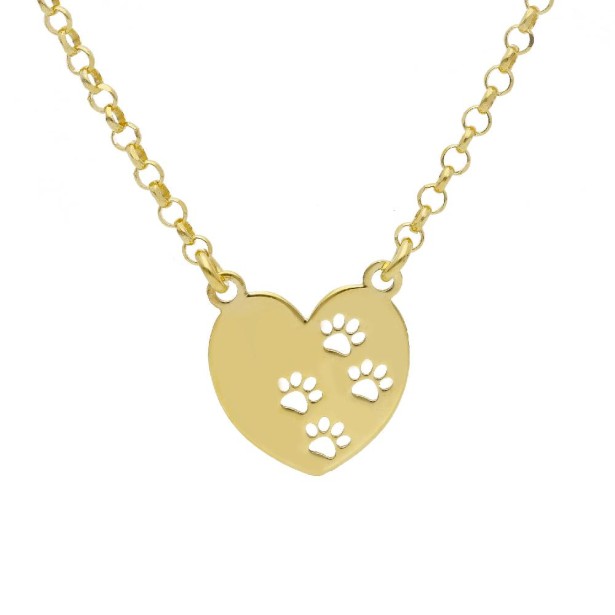 Girocollo in argento dorato 925/ooo con cuore e zampa