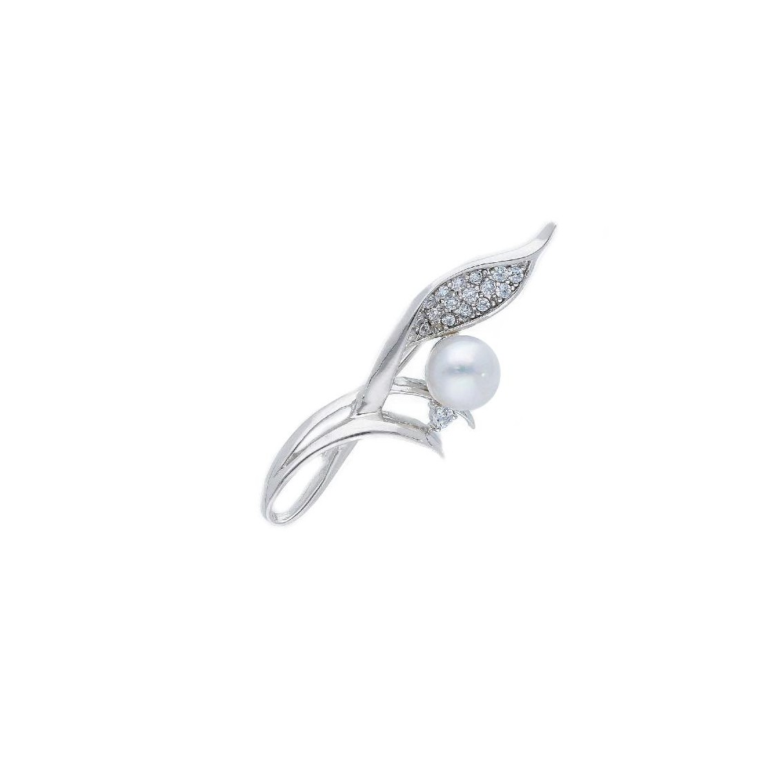 Spilla in argento 925/ooo zirconia cubica e perla