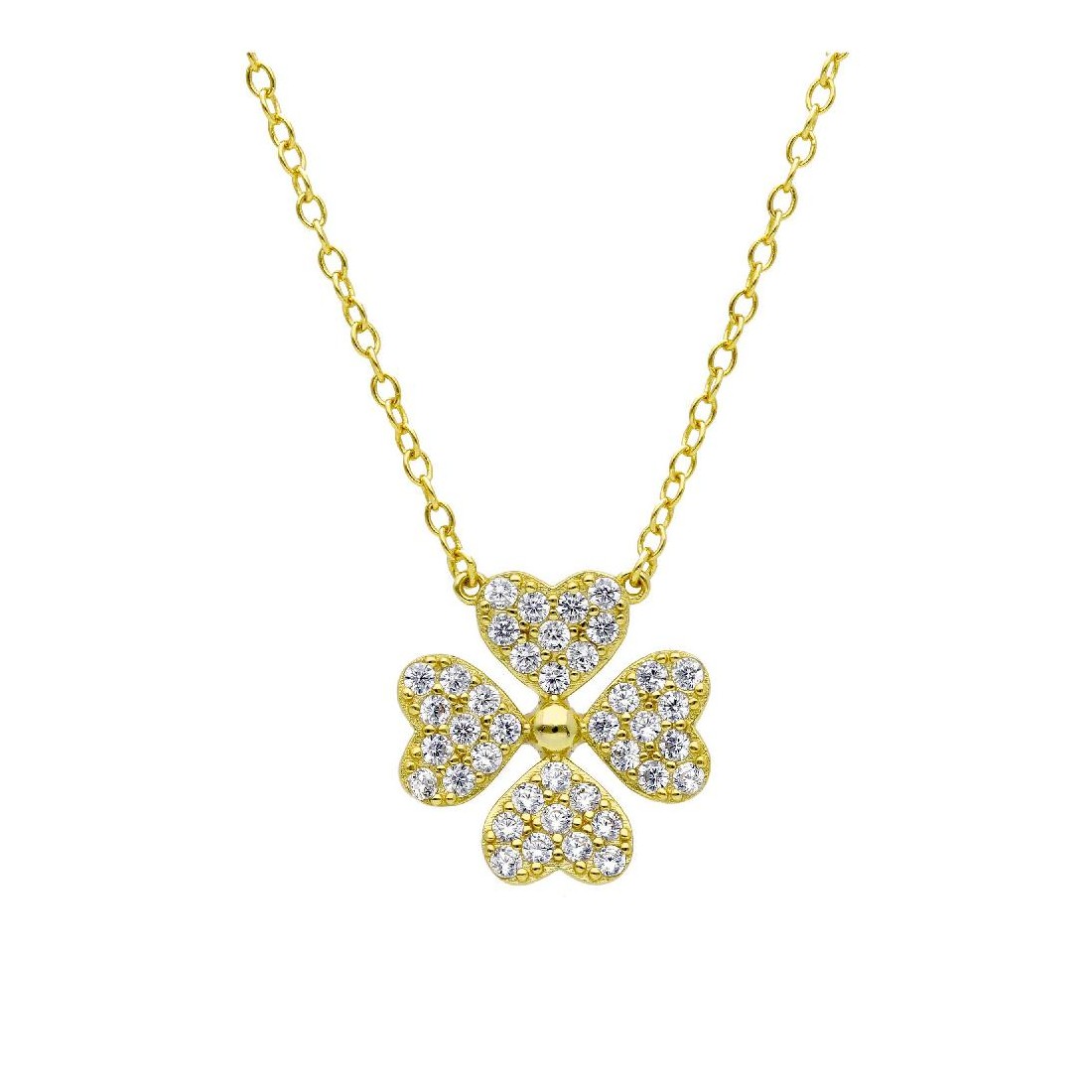 Girocollo in argento dorato 925/ooo e zirconia cubica con quadrifoglio