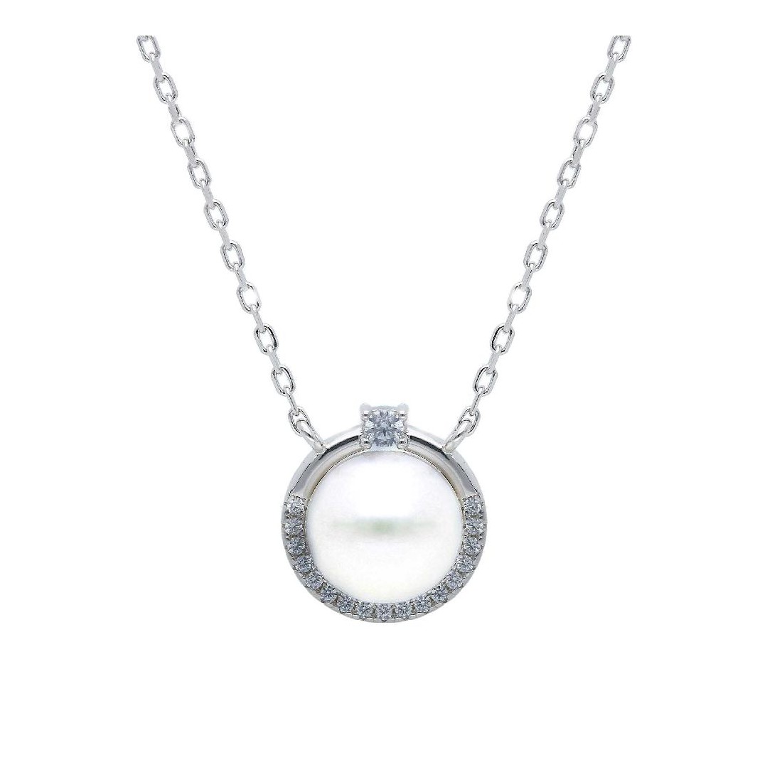 Girocollo in argento 925/ooo zirconia cubica e perla