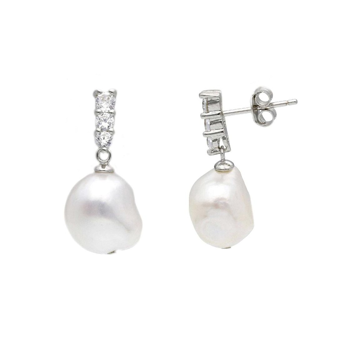 Orecchini pendenti in argento 925/ooo zirconia cubica e perla