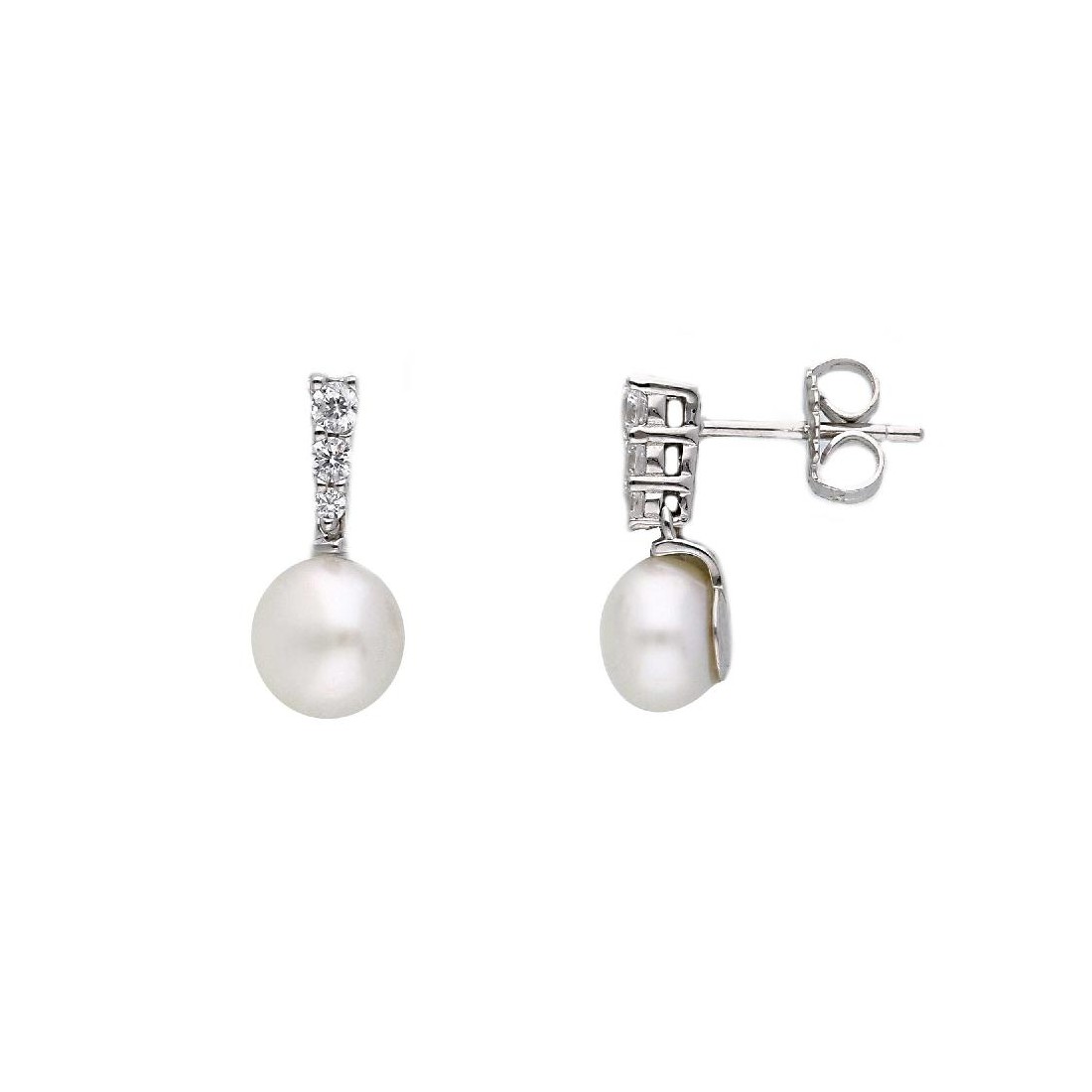 Orecchini pendenti in argento 925/ooo zirconia cubica e perla