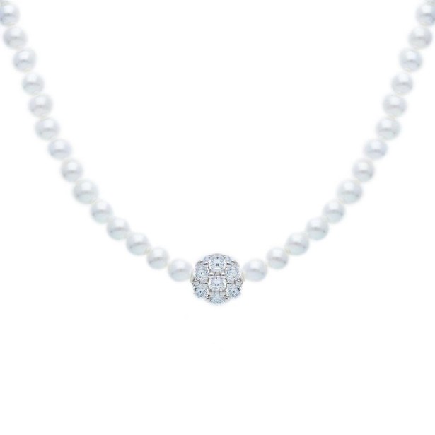 Girocollo in argento 925/ooo perle shell e zirconia cubica con fiore