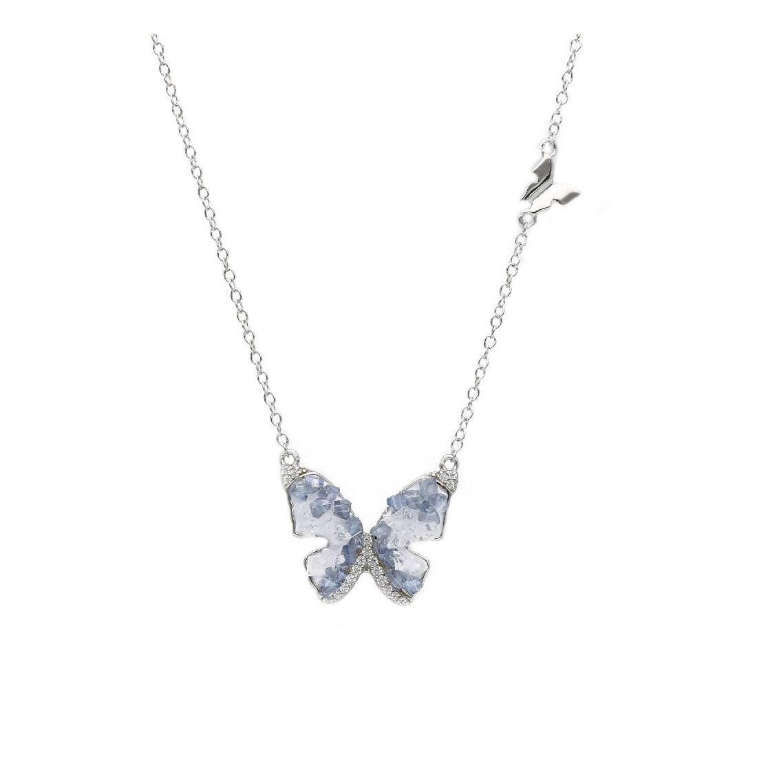 Girocollo in argento 925/ooo cristalli artificialie zirconia cubica con farfalla