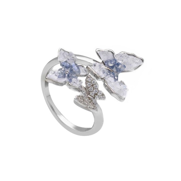 Anello contrarier in argento 925/ooo cristalli artificiali e zirconia cubica con farfalla