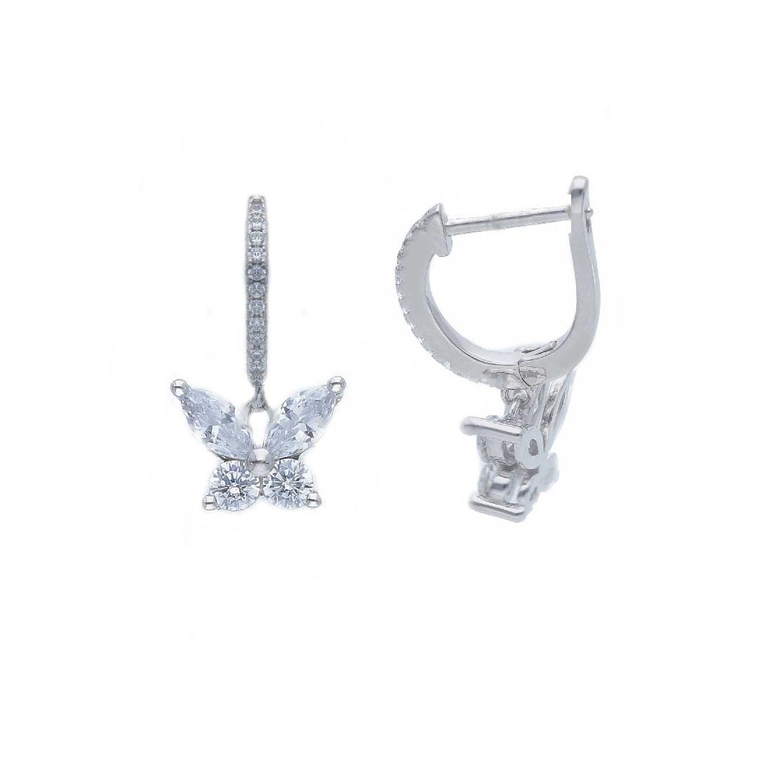 Orecchini pendenti in argento 925/ooo e zirconia cubica con farfalla