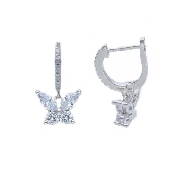 Orecchini pendenti in argento 925/ooo e zirconia cubica con farfalla