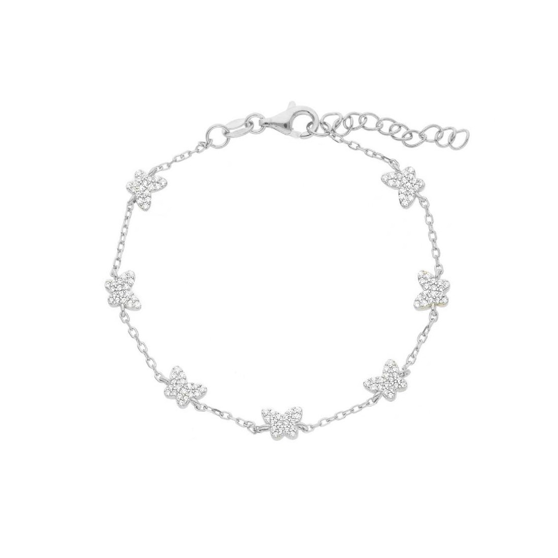 Bracciale in argento 925/ooo e zirconia cubica con farfalle