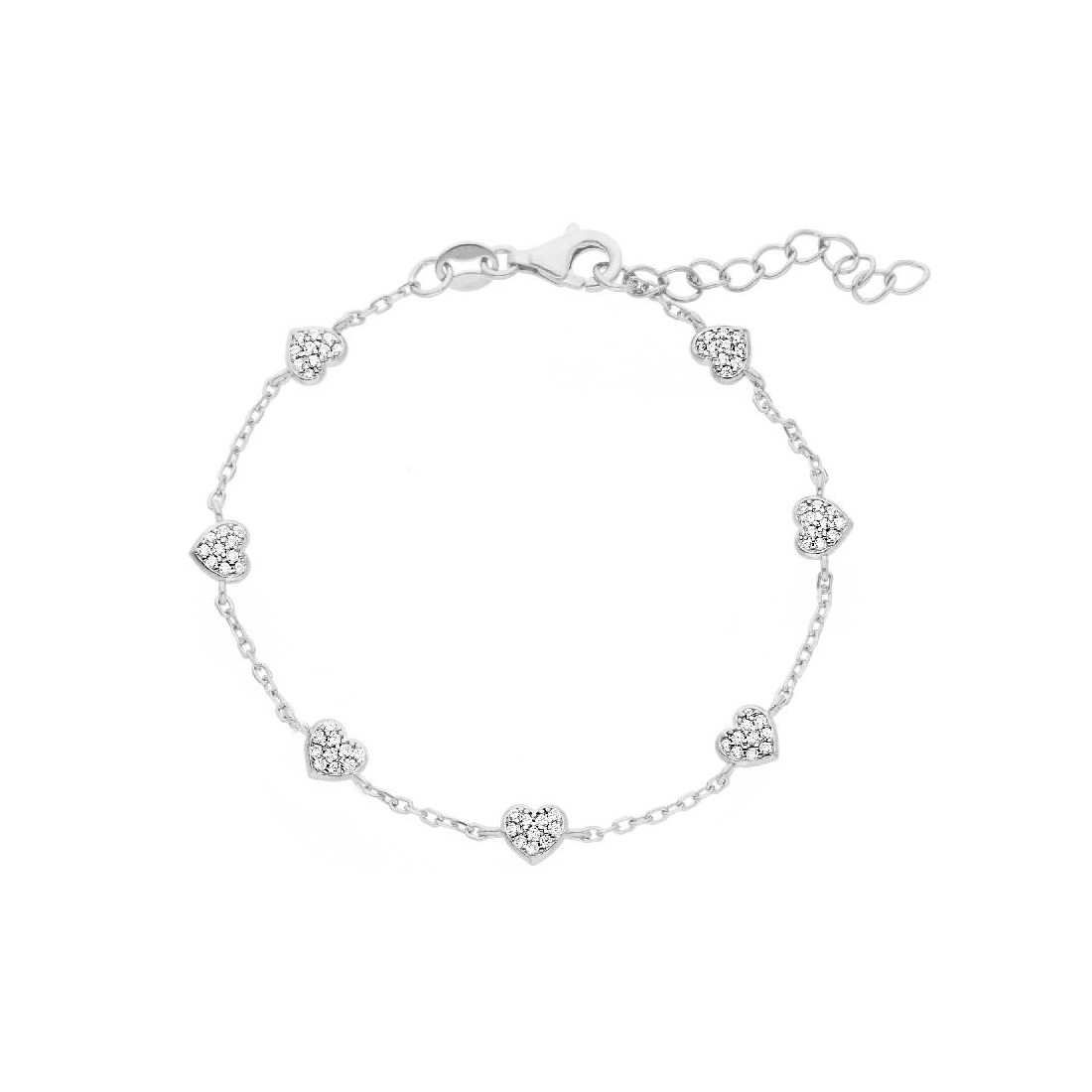 Bracciale in argento 925/ooo e zirconia cubica con cuori