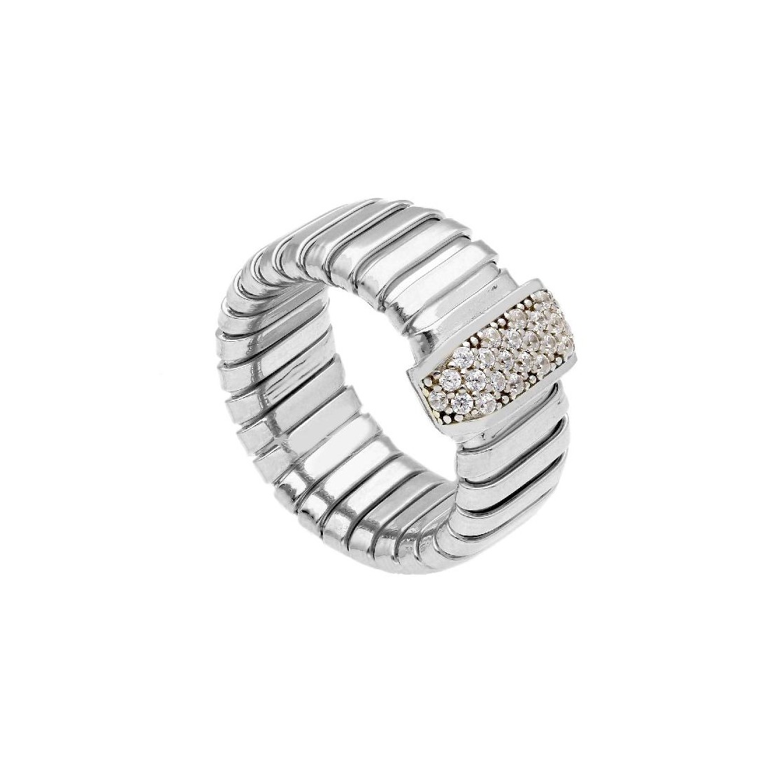 Anello in argento 925/ooo acciaio e zirconia cubica