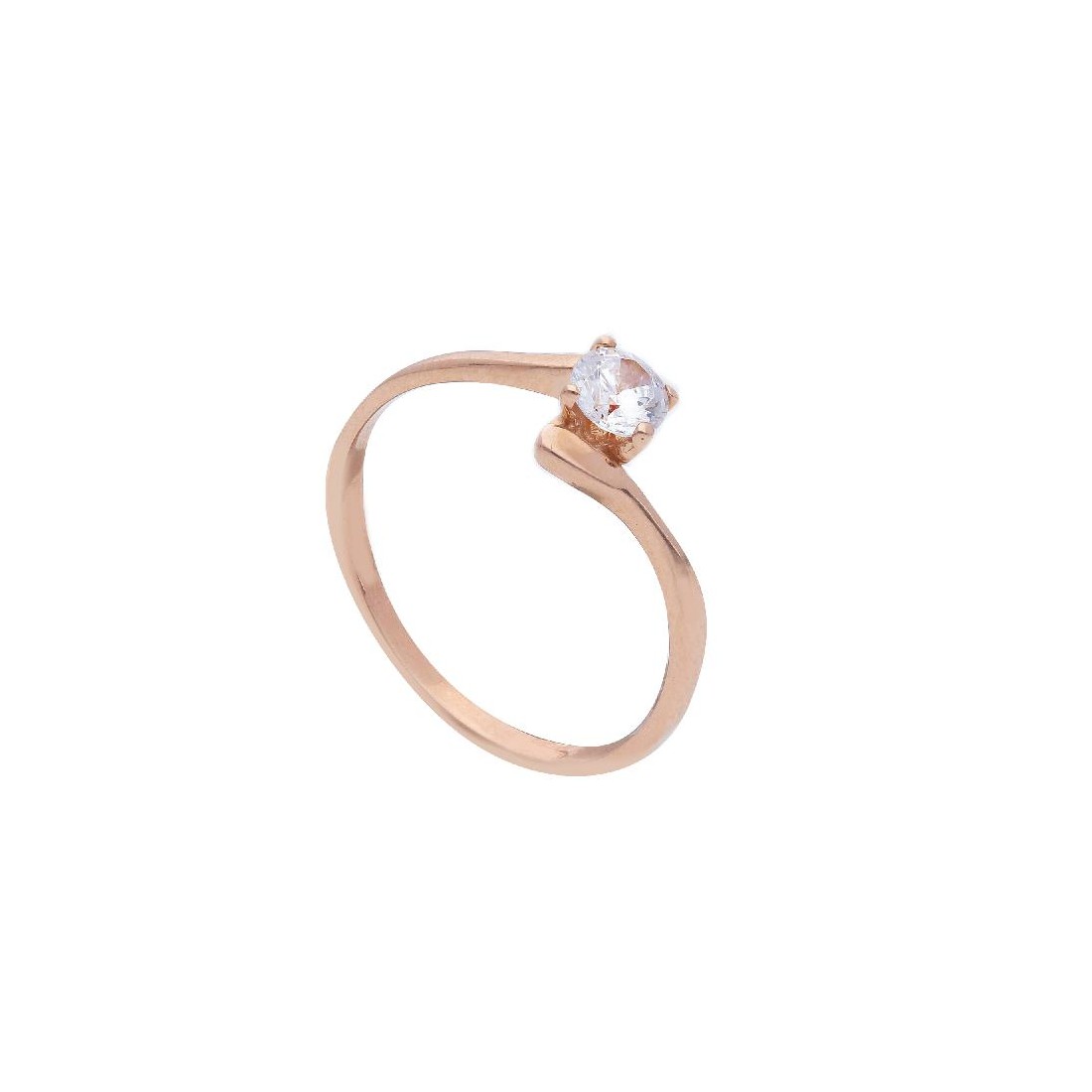 Anello solitario in oro rosa 750/ooo e zirconia cubica