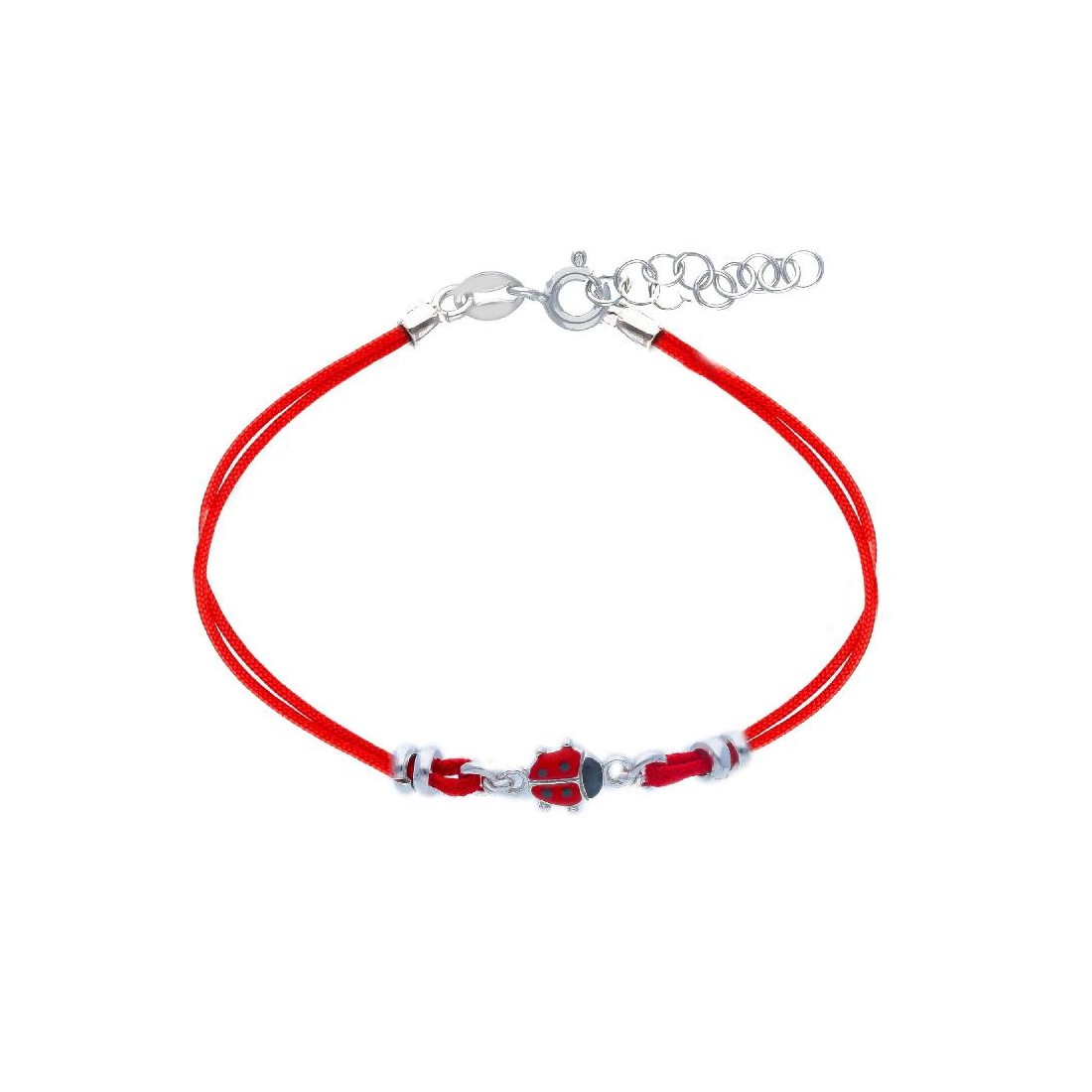 Bracciale con cordino e coccinella in argento 925/°°° e smalto