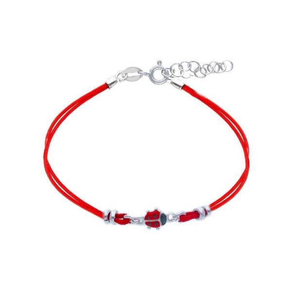 Bracciale con cordino e coccinella in argento 925/°°° e smalto
