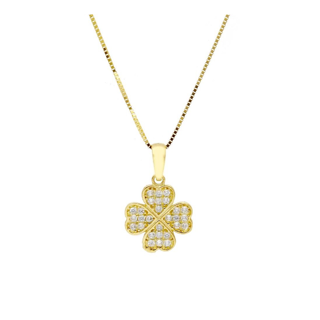 Girocollo in oro giallo 375/°°° e zirconia cubica con quadrifoglio