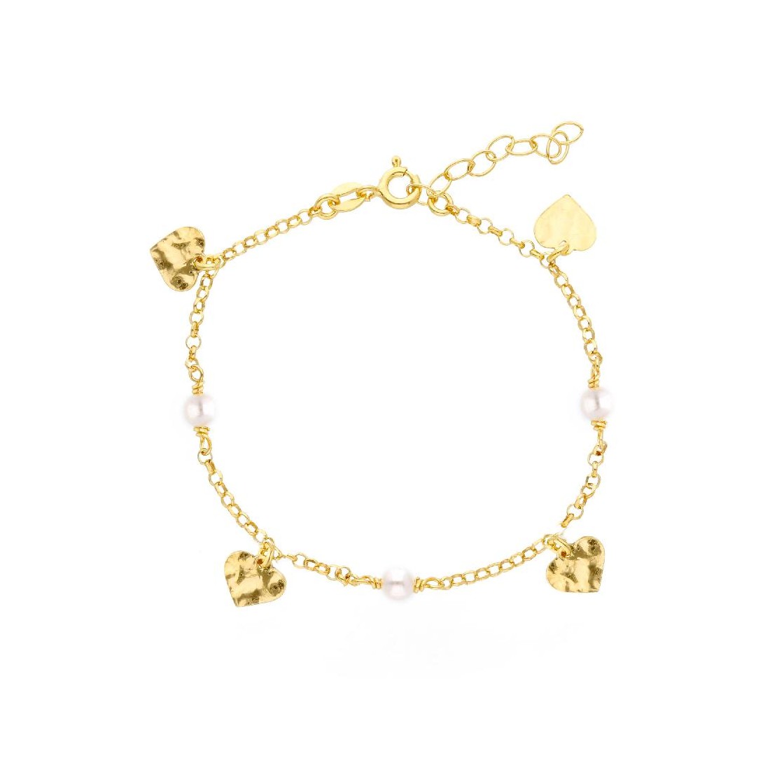 Bracciale in argento dorato 925/ooo zirconia cubica e perla con cuore