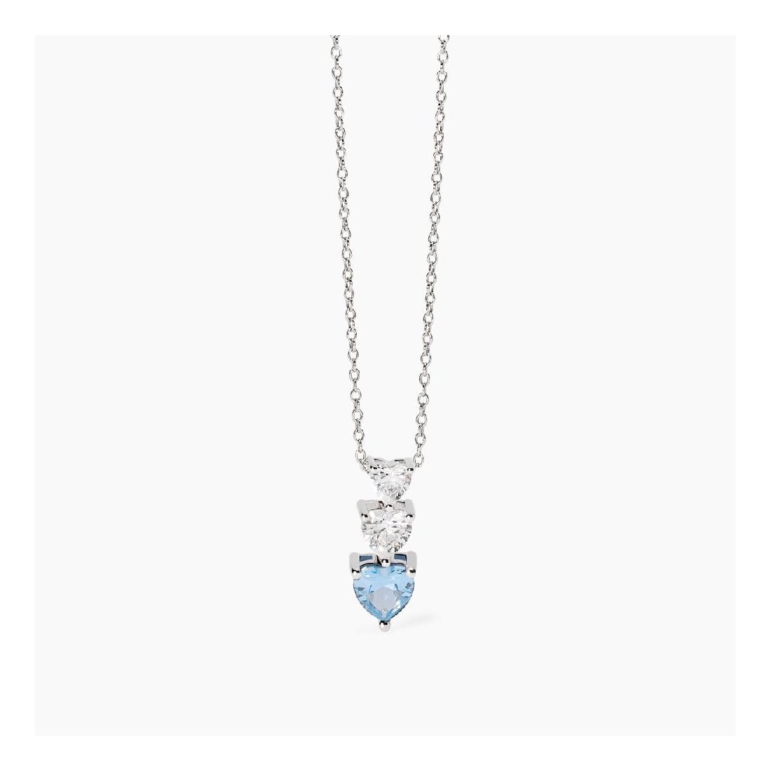 MABINA 553762 Girocollo da donna in argento rodiato con zirconi e acquamarina sintetica taglio cuore.
