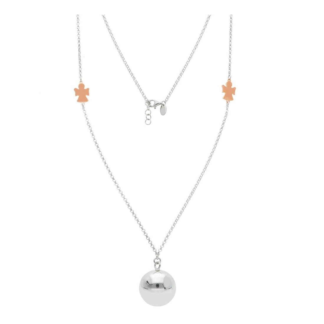 Girocollo in argento bicolore 925/°°° con chiama angeli