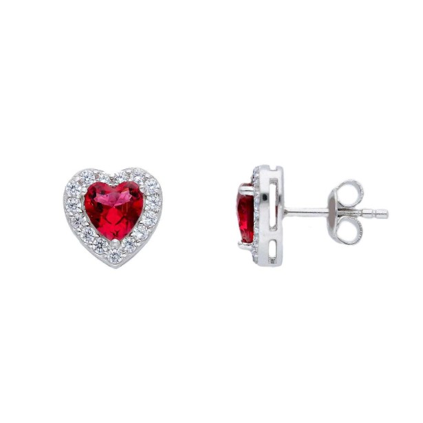 Orecchini lobo in argento 925/°°° zirconia cubica e cristallo artificiale rosso con cuore
