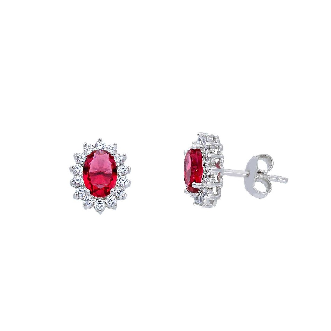 Orecchini lobo in argento 925/°°° zirconia cubica e cristallo artificiale rosso