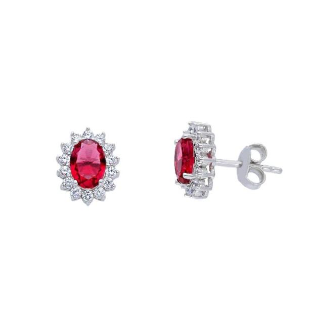 Orecchini lobo in argento 925/°°° zirconia cubica e cristallo artificiale rosso