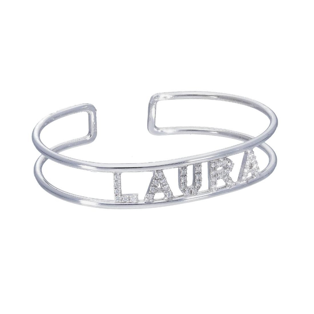 Bracciale rigido in agrento 925/°°° e zirconia cubica con nome